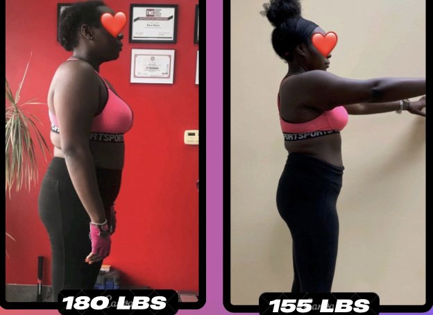 Before and after side profile: 180 lbs to 155 lbs
